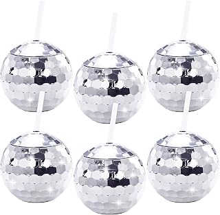 Nicunom 6 Pack Disco Ball Cups with Lids & Straws, 19 Oz Silver Disco Ball Tumbler Disco Flash Ball Cocktail Cup Sparkly Glitter Disco Bar Party Wine Drinking Tea Syrup Bottle
