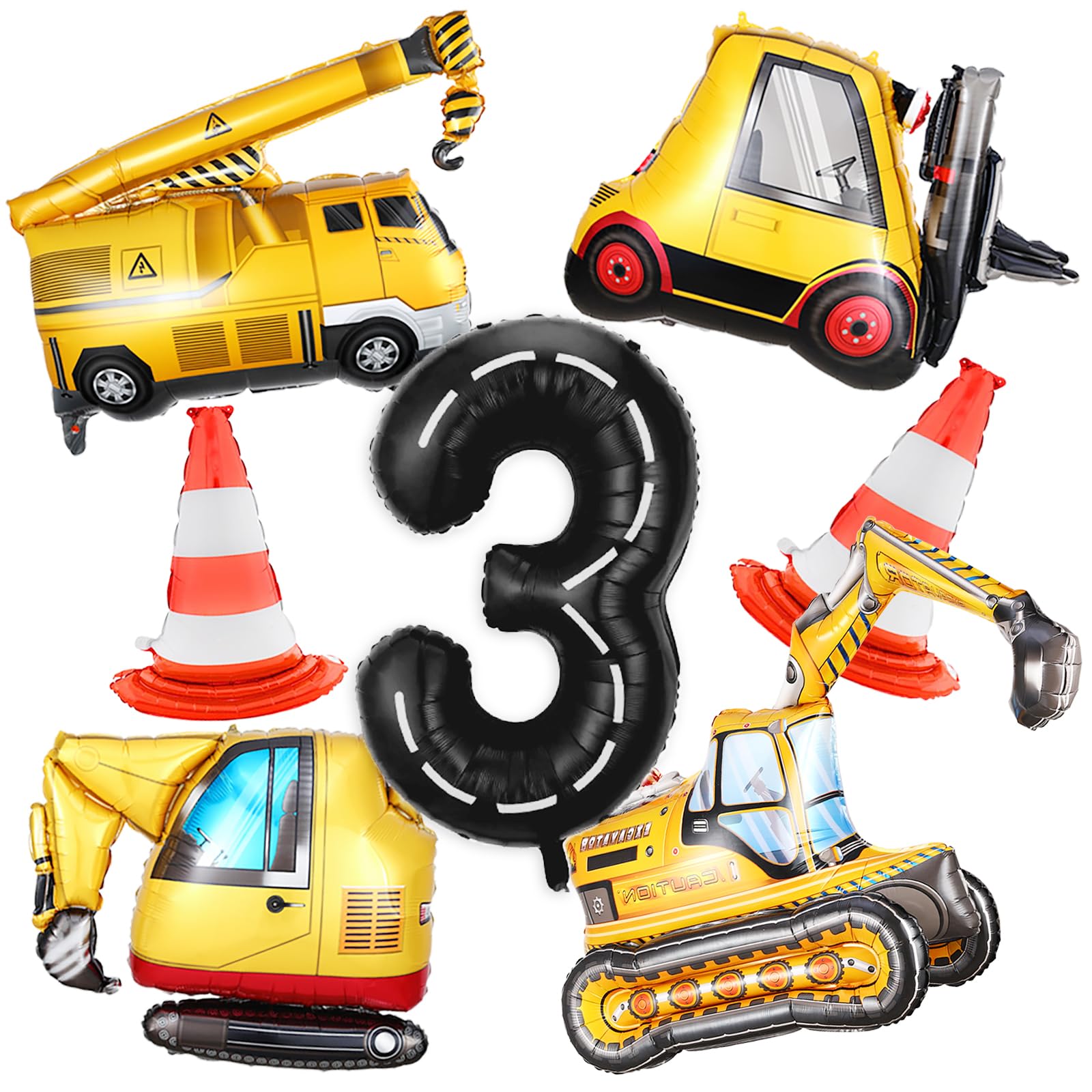 Photo 1 of ?9PCS 3rd Construction Birthday Decorations for boys with 4D Excavator Balloons Truck Balloons 40IN Number 3 Balloon for Construction Themed 3 Year Old Birthday Party Supplies Birthday Baby Shower