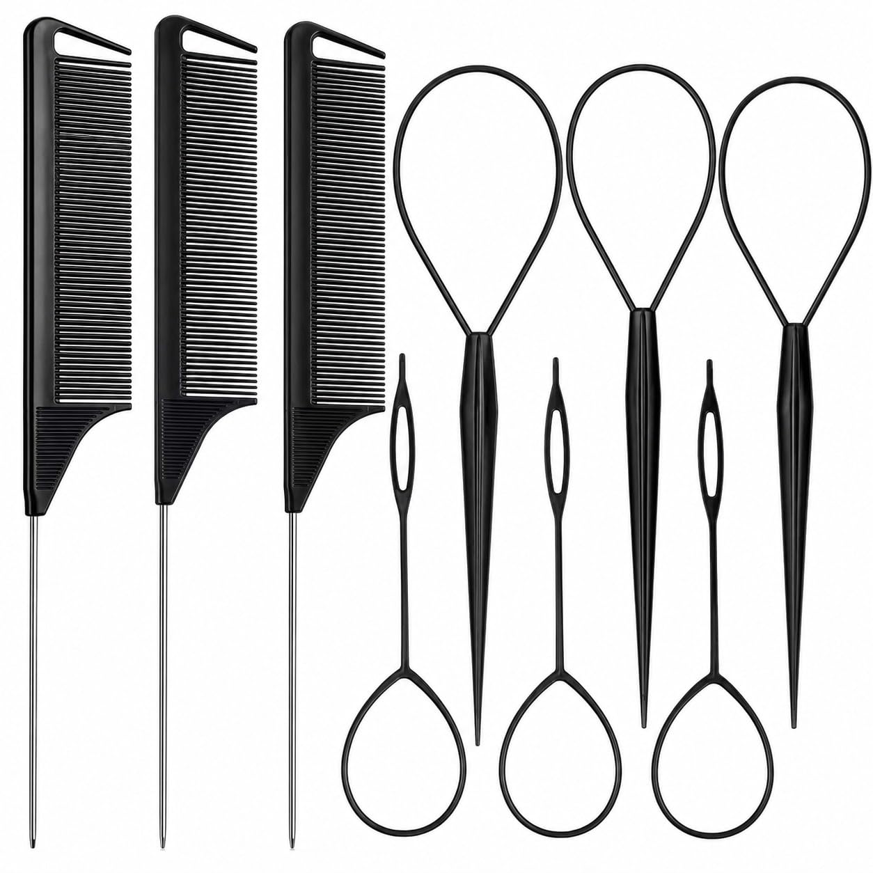 Professional Grooming & Barber Kit | Hair Cutting, Beard Trimming & Styling Tool Set for Men | Salon & Home Use (E-DUNIA Rat Tail Comb & Hair Loop Styling Tool Set)-image-30