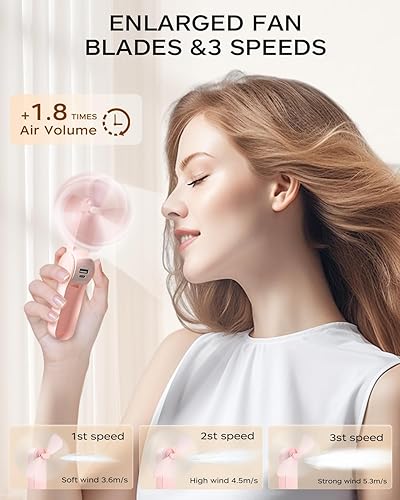 Miniatura 3 de FrSara Mini ventilador de mano recargable, pequeño ventilador de mano plegable, potencia eólica mejorada, tres velocidades de viento, batería de