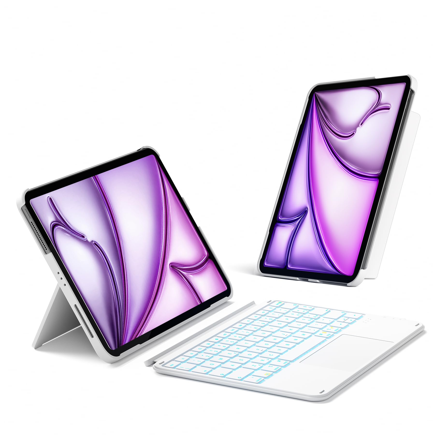 Inateck Funda con Teclado para iPad A16 2025,iPad 11 Gen/ 10 Gen 2022,Air 11" M4/M3,Air 6/5/4,Teclado Retroiluminado 7 Colores Bluetooth Magnético con Touchpad, QWERTY Español Ñ,KB04122-RGB Blanco