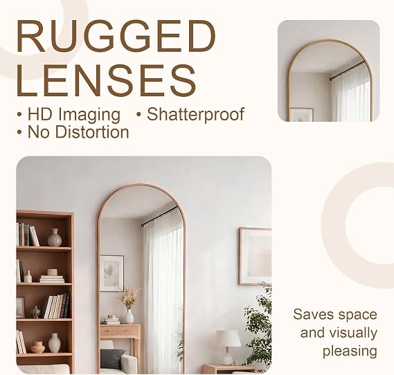 Full Length Oval Mirror 160×50cm Free Standing Aluminium Alloy | Tempered Glass Floor Mirror, Large Wall-Mounted Hanging Mirror for Bedroom, Living Room, Hallway (Gold 150*40cm)