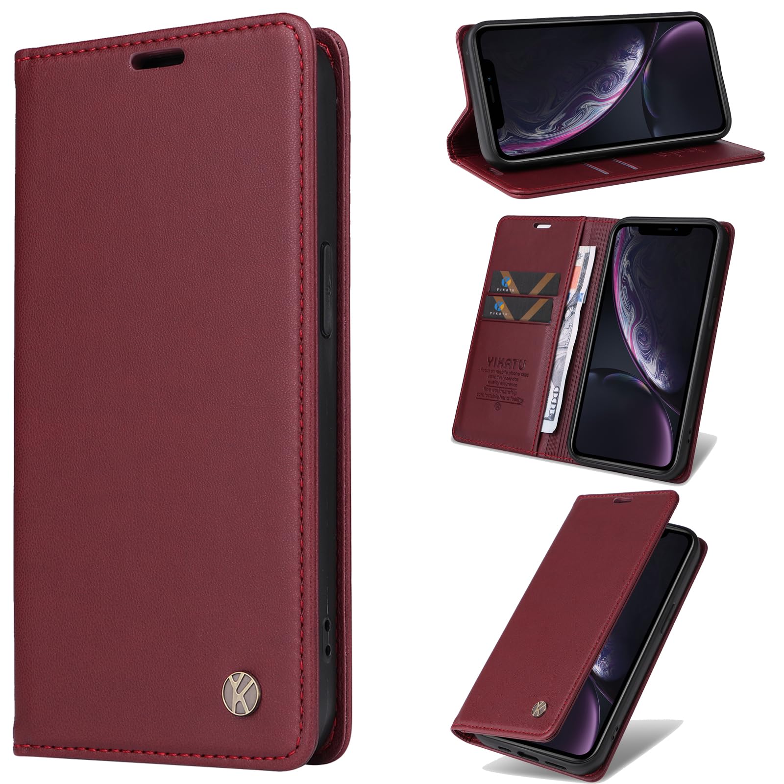 Phone Case Compatible with Sony Xperia 5 III Magnetic Closure Flip Cover Stand Card Slot Wallet Red