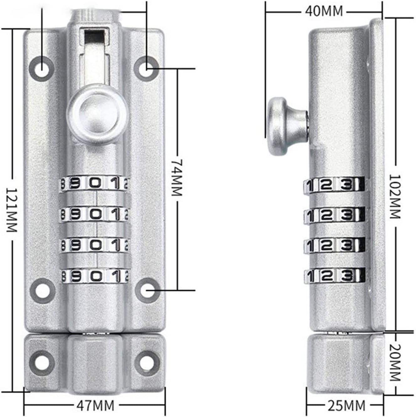 Door Locks and Latches Zinc Alloy Password Lock Black Silver Bolt Security Door Latch Combination Digit Padlock Outdoor Home Wood Gate Hardware(Silver)