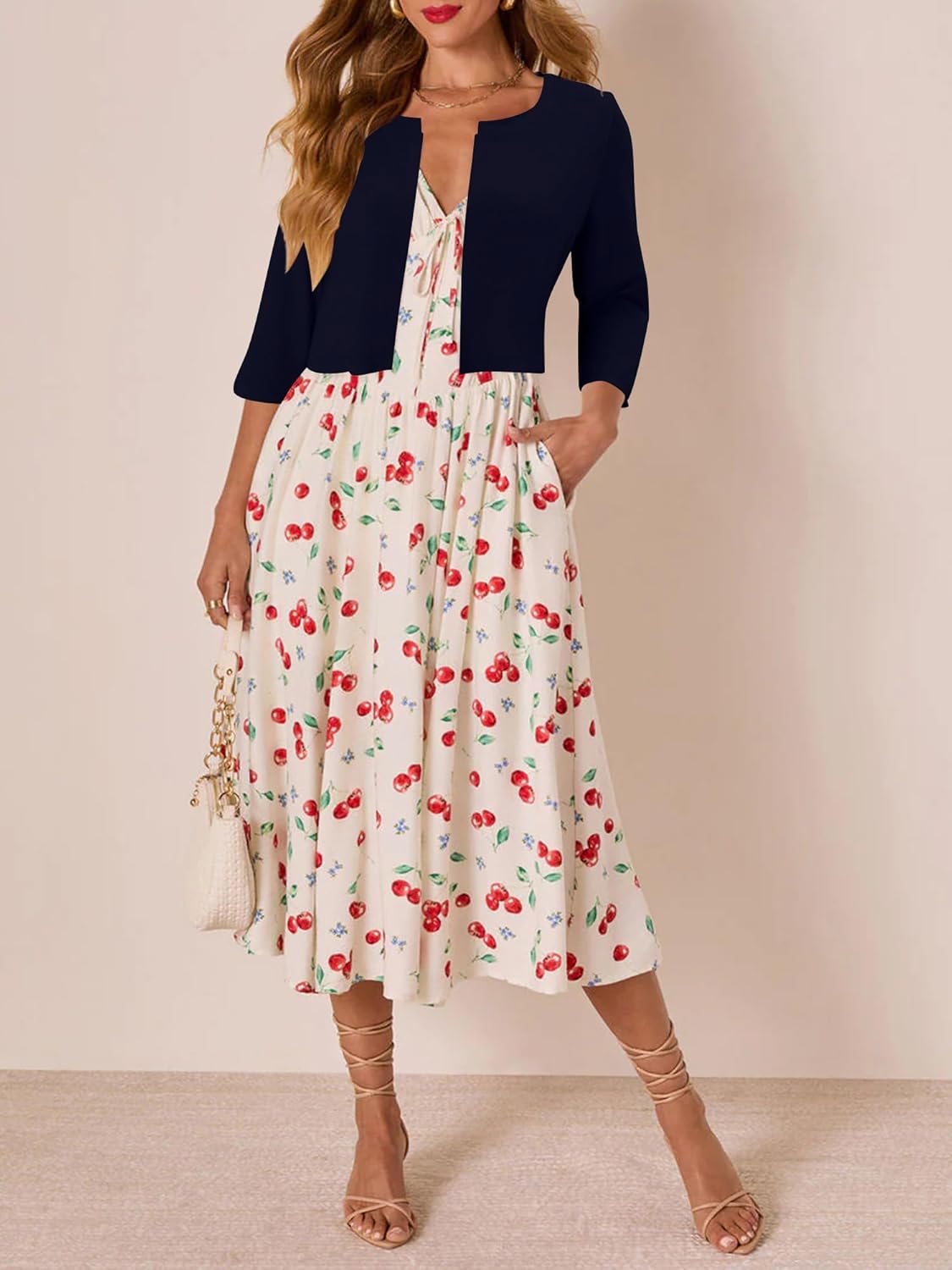 CRAZY GRID Women's Summer Lightweight Cardigan 3/4 Sleeve Shrugs Knit Bolero Open Front Cropped Cardigan for Women S-XXL - Image 3