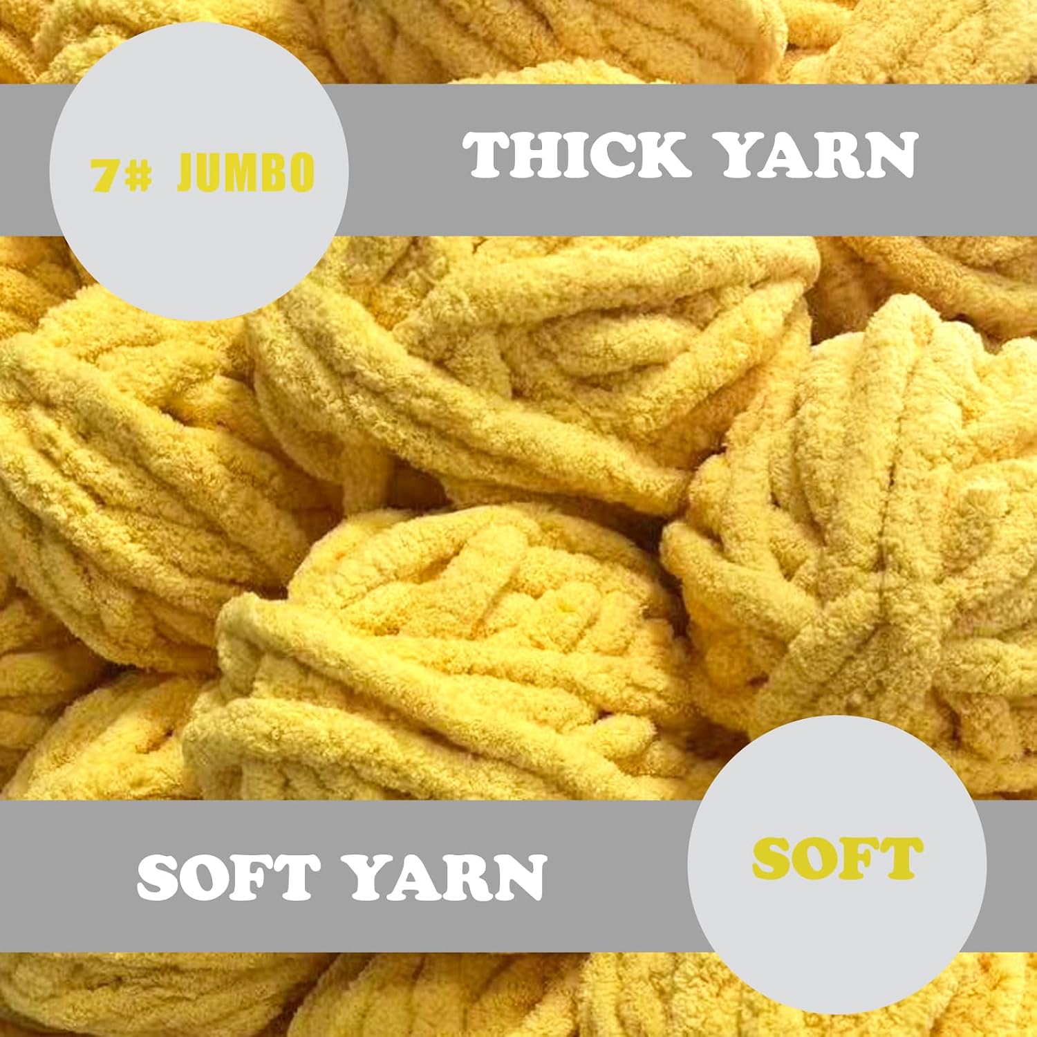 DDL&HEXI 4 Pack Chenille Chunky Yarn,Jumbo Yarn,4x8oz (226g) per Bag (Yolk Yellow) image 2