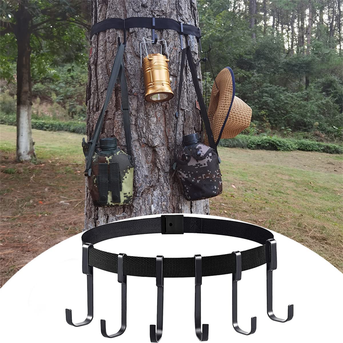 scosao Treestand Correa Multi-Gancho Caza Soporte para Accesorios, Puesto de Caza de Árbol para Equipos de Caza de Camping, Acampada al Aire Libre, Senderismo