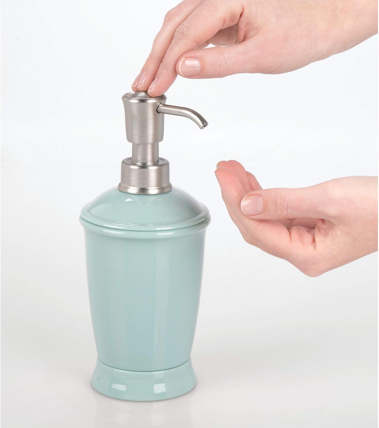 iDesign - 19863 Franklin BPA-Free Plastic Refillable Soap and Lotion Dispenser, 3.5" x 3.5" x 8", Aqua/Brushed