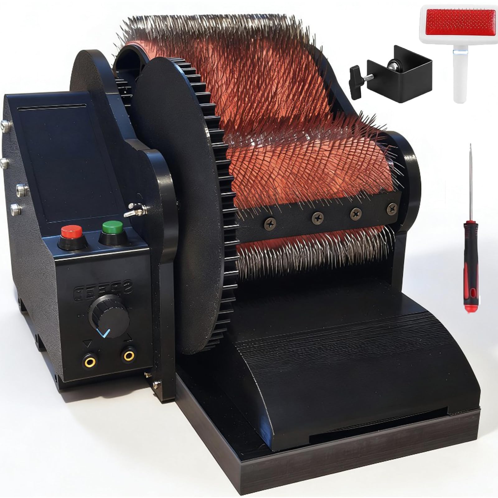 MiyKom Electric Carding Machine 50W with Dual Foot Pedals, 56 RPM Electric Wool Carder and Fiber Blender, with Non-Slip Feet for Removing Impurities Felting Yarn Spinning