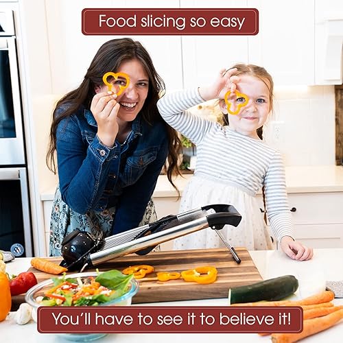 Miniatura 2 de Medove - Cortadora de mandolina de acero inoxidable para cocina cortadora de mandolina ajustable de 6 ajustes plataforma de 165 x 5 pulgadas