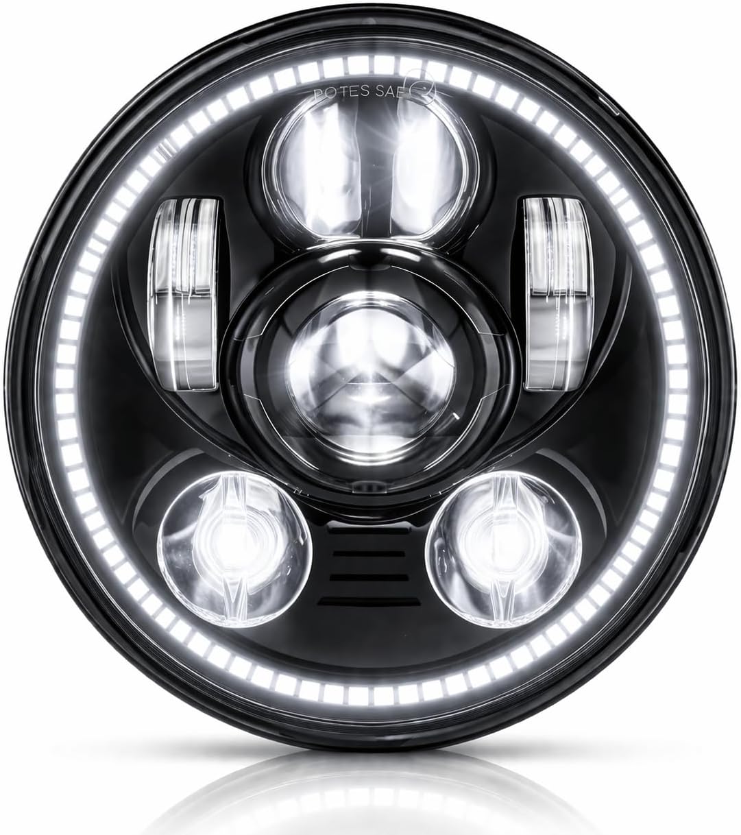 8900BG3H-SCOUT Indian Scout Motorcycle LED Headlight with White Halo Ring, Fits 2015+ Scout 60, Scout and Scout Bobber, Black