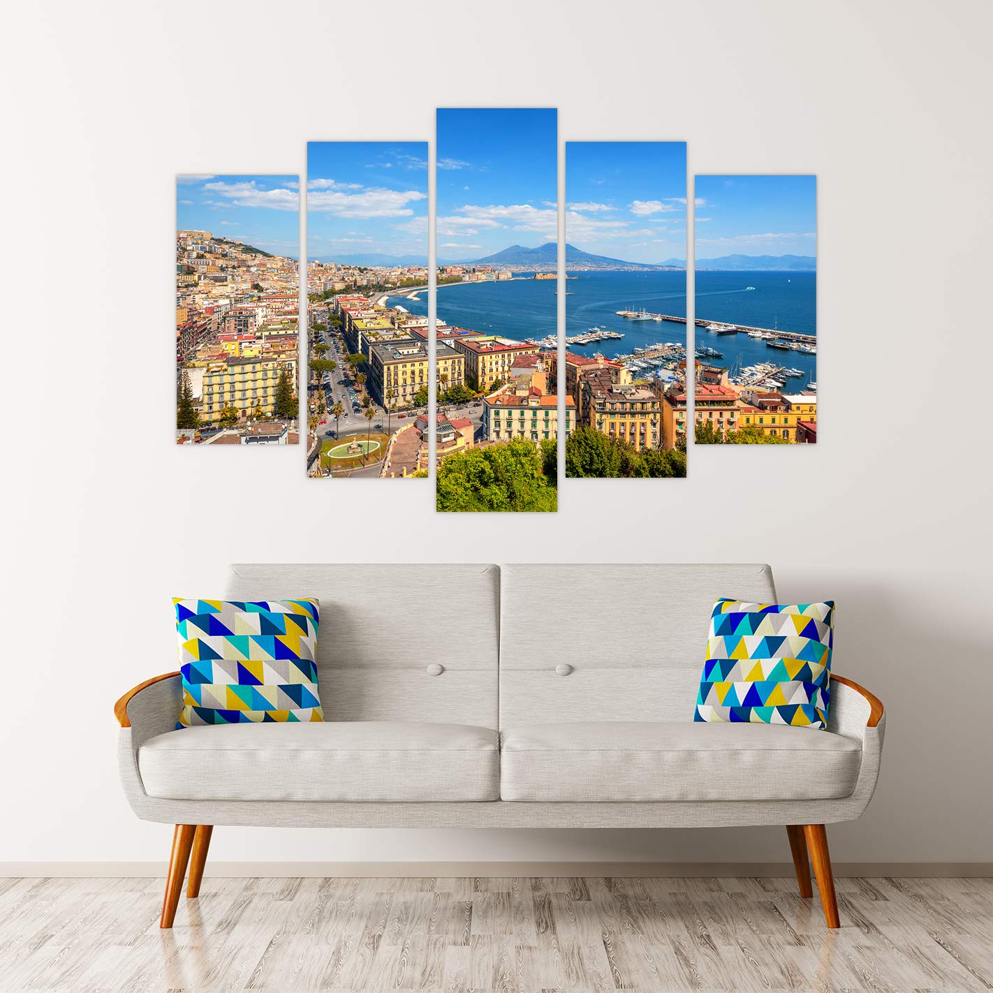 LuxHomeDecor Quado napoli vesuvio golfo 150x100 cm 5 pezzi Stampa su Tela con Telaio in Legno arte arredo