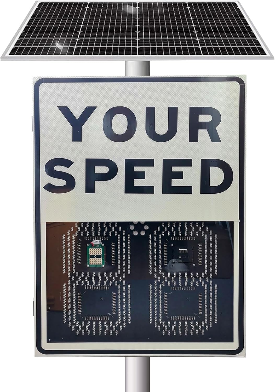 Solar Speed Radar Feedback Sign,20"x28"YOUR SPEED LED Radar Feedback Sign,Road Safety Speed Limit Detector with Accessories (White, 20"x28")
