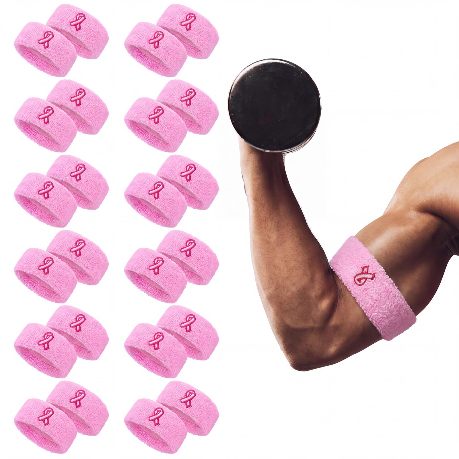 Sosation 36 Pcs Breast Cancer Awareness Bicep Bands Light Pink Sweatband