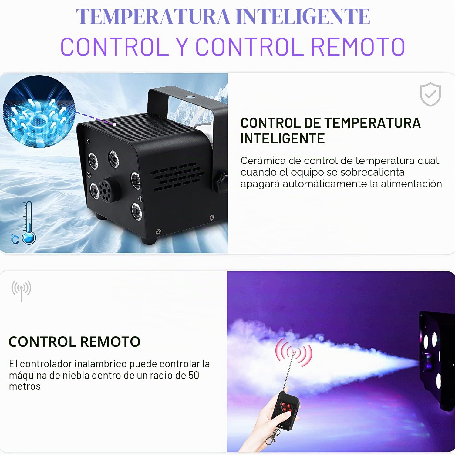 Máquina De Humo, Mini Máquina De Humo de 500 W con 5 Luces LED, Máquina De Humo con Efecto RGB con Control Remoto Inalámbrico para Fiestas De DJ,Presentaciones en El Escenario y Halloween/Navidad