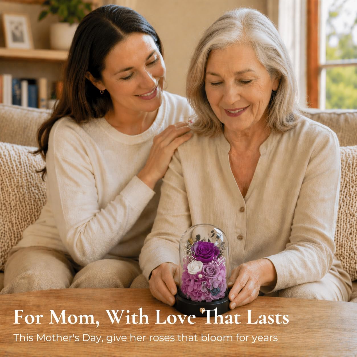 FIACO Gifts for Women Preserved Rose Forever Flower in Glass Dome Fresh Flowers for Delivery Prime Mothers Day Birthday Gifts for Mom Grandma Wife Sister Purple Roses