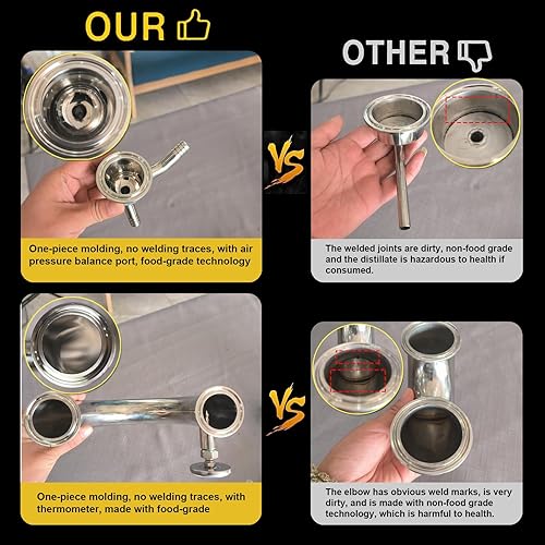 Miniatura 5 de HOOLOO Destilador de alcohol para uso doméstico, kit de fabricación de whisky de acero inoxidable 304 con termómetro para whisky, brandy vodka de