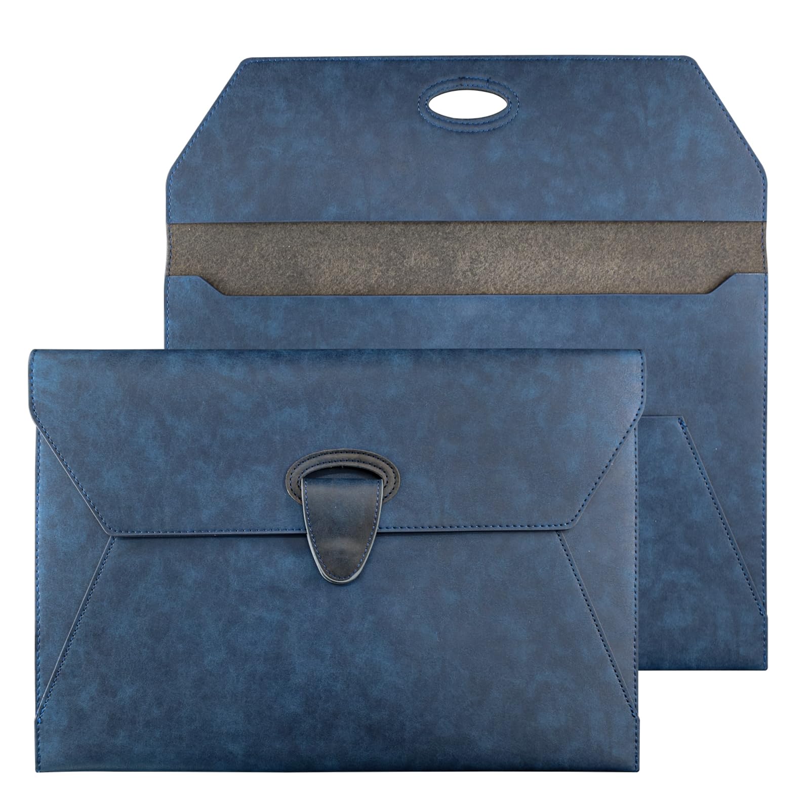 VANRA Carpeta organizadora de documentos de piel sintética, impermeable, con 2 bolsillos, carpeta A4 con cierre magnético de botón a presión (azul marino)