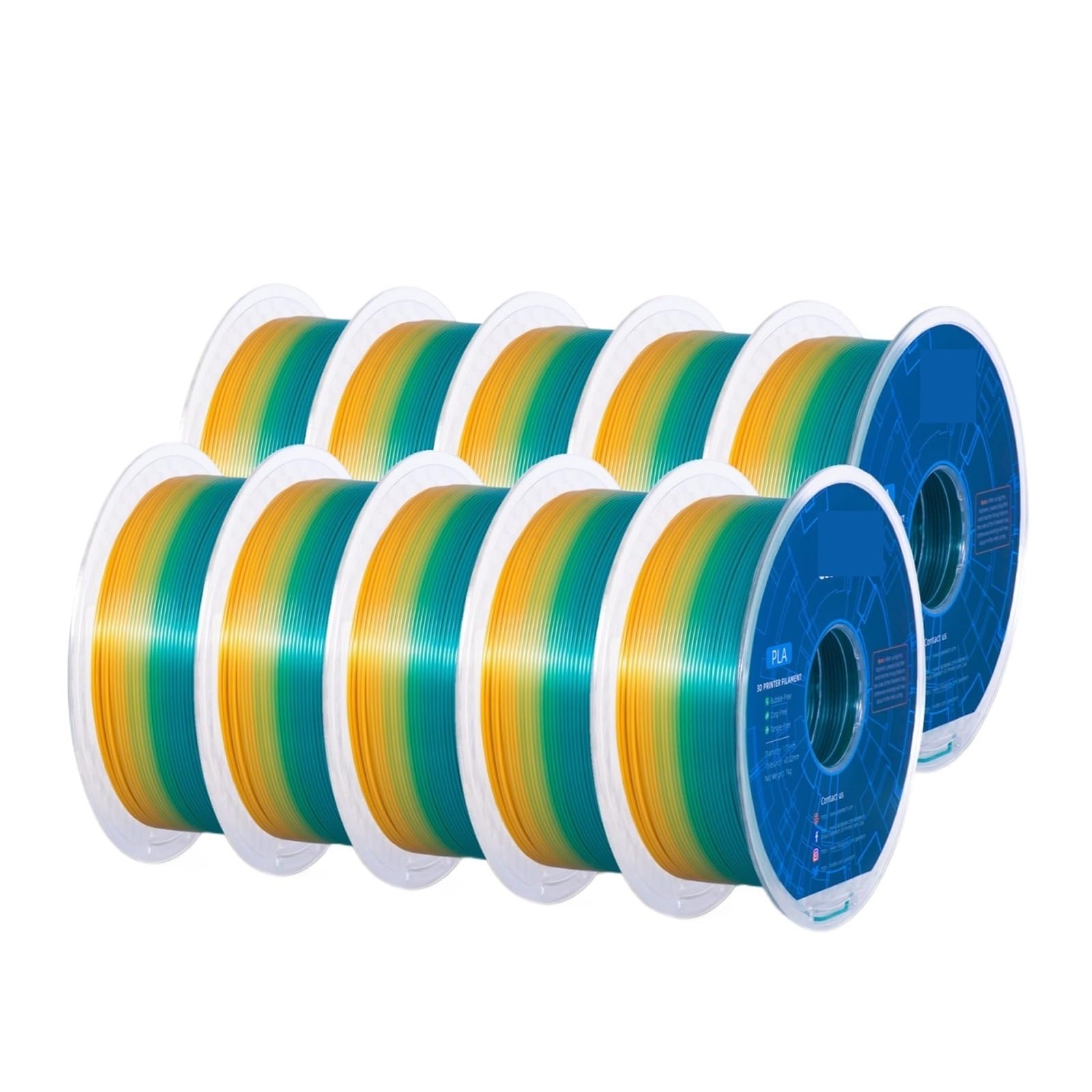 Filament do drukarek 3D, 10 kg włókno PLA z tworzywa sztucznego do drukarki 3D 1,75 mm, nieplączące się, materiały druciane drukowania Opakowanie próżniowe(Color Gradient)