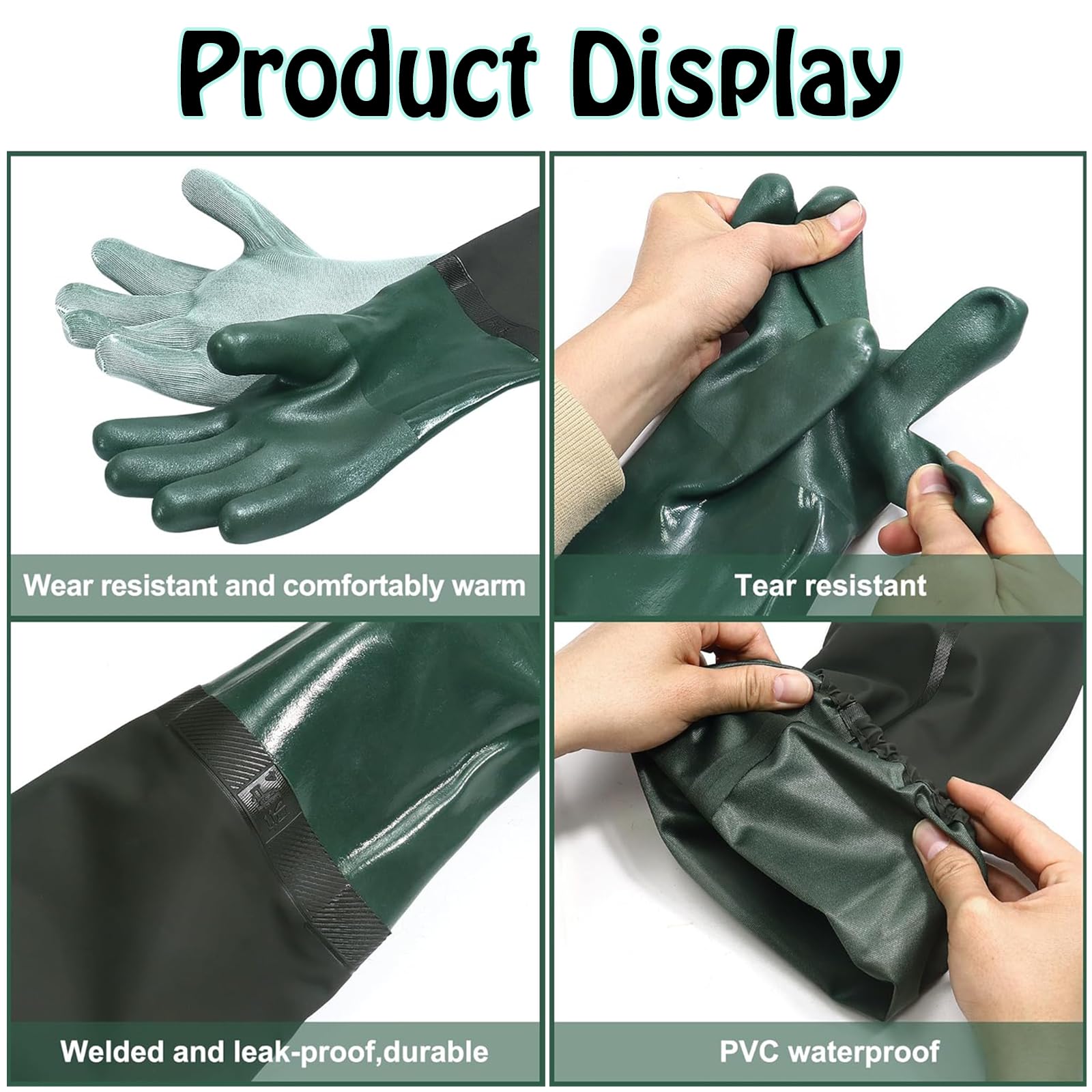 XcnPer Long Rubber Gloves, Pond Gloves, Long Arm Waterproof Gloves, Chemical Resistant, 70cm/27.5in - Image 3