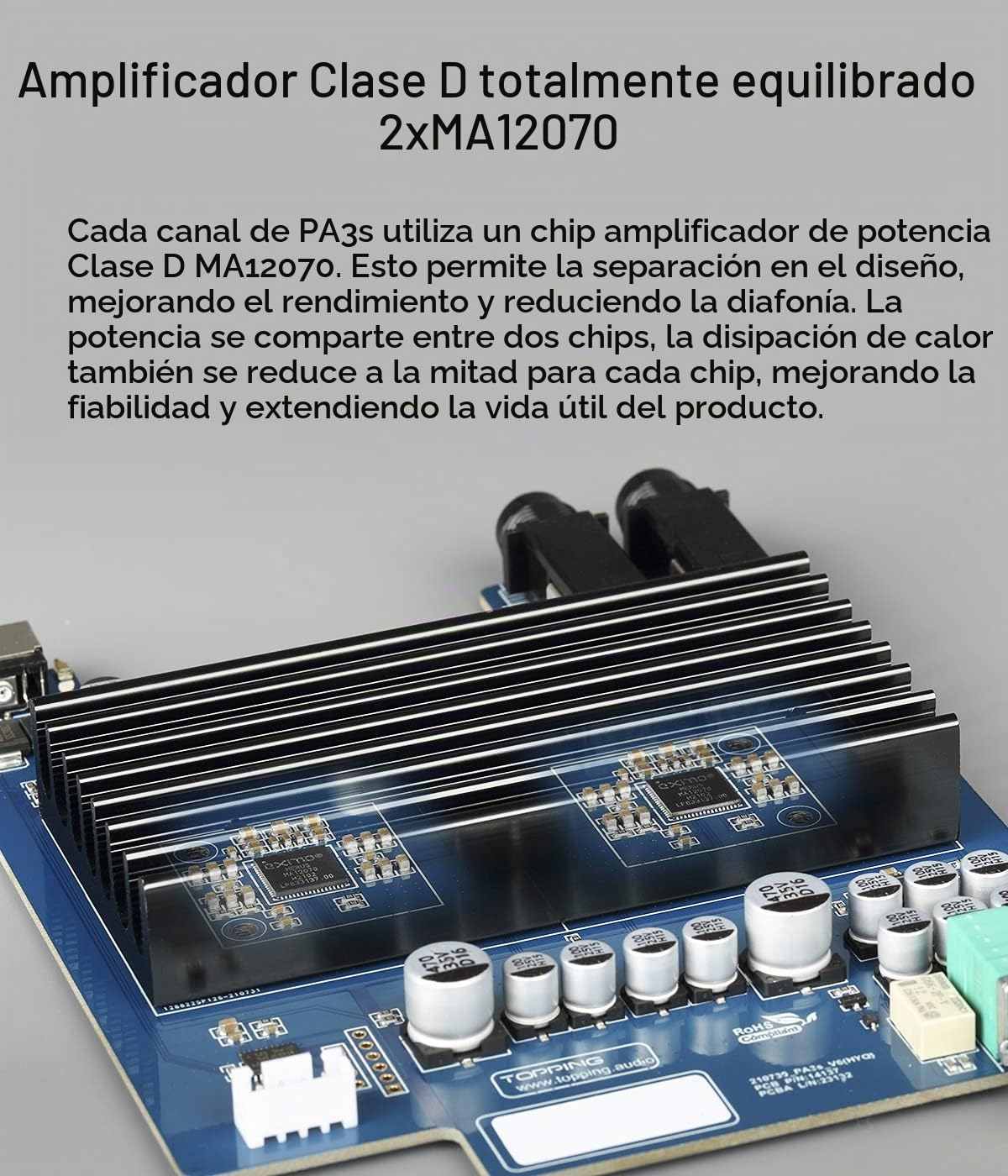 Topping PA3s Amplificador totalmente balanceado MA12070 x 2 RCA TRS Class D Amp 80W x 2 Amplificador de potencia para DX3Pro+