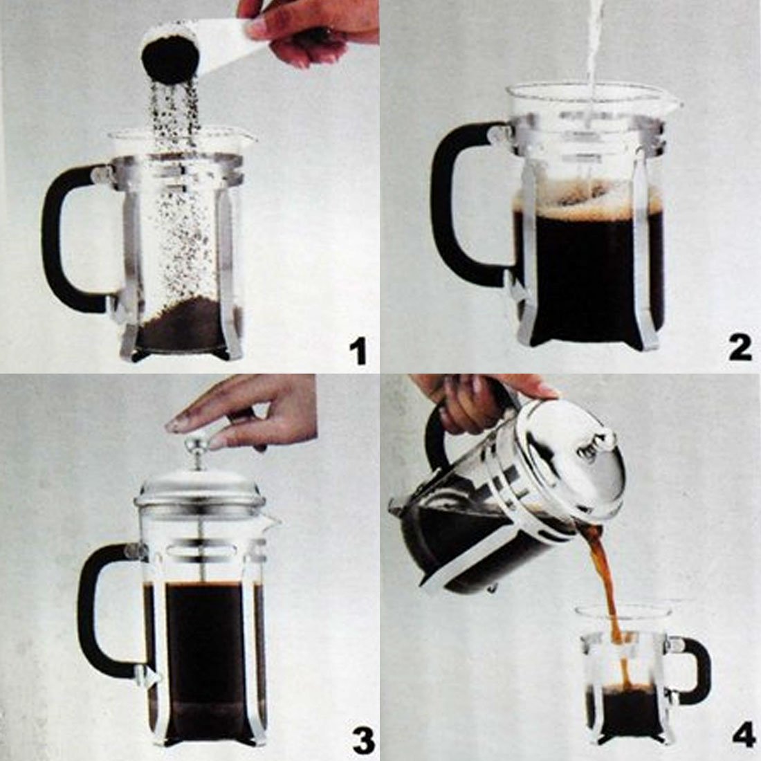 Ruilogod Glass Coffee Tè Maker PLUNGER French Press Pot 600ml argento tono
