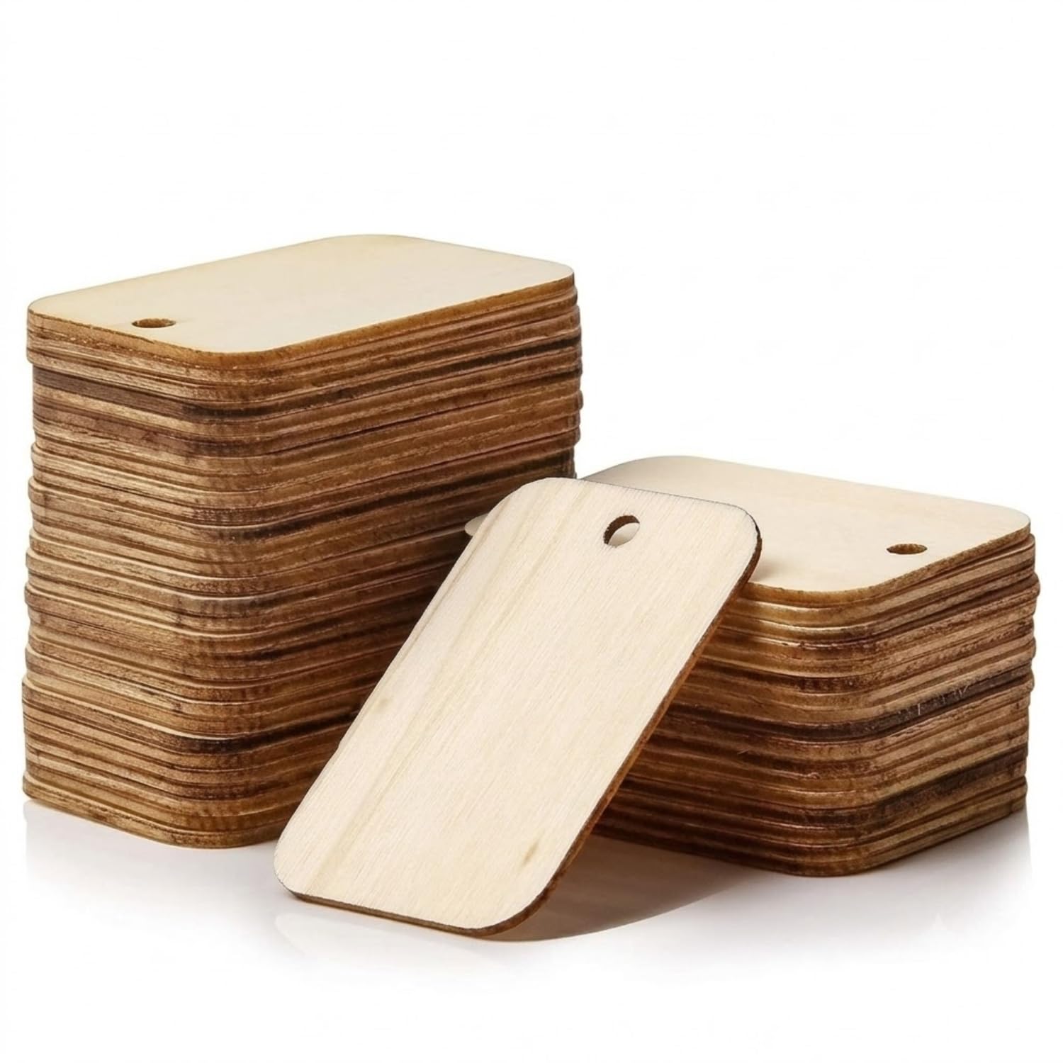 Natural Round Wood Slices with Pre-Drilled Holes | Blank Wooden Tags for Arts & Crafts, Christmas Ornaments, and DIY Decorations Unfinished Tags for Key Chain, Crafts, Xmas, Decorations, Painting | Resin Art Work | (Rectangle 4-Hole)-image-7
