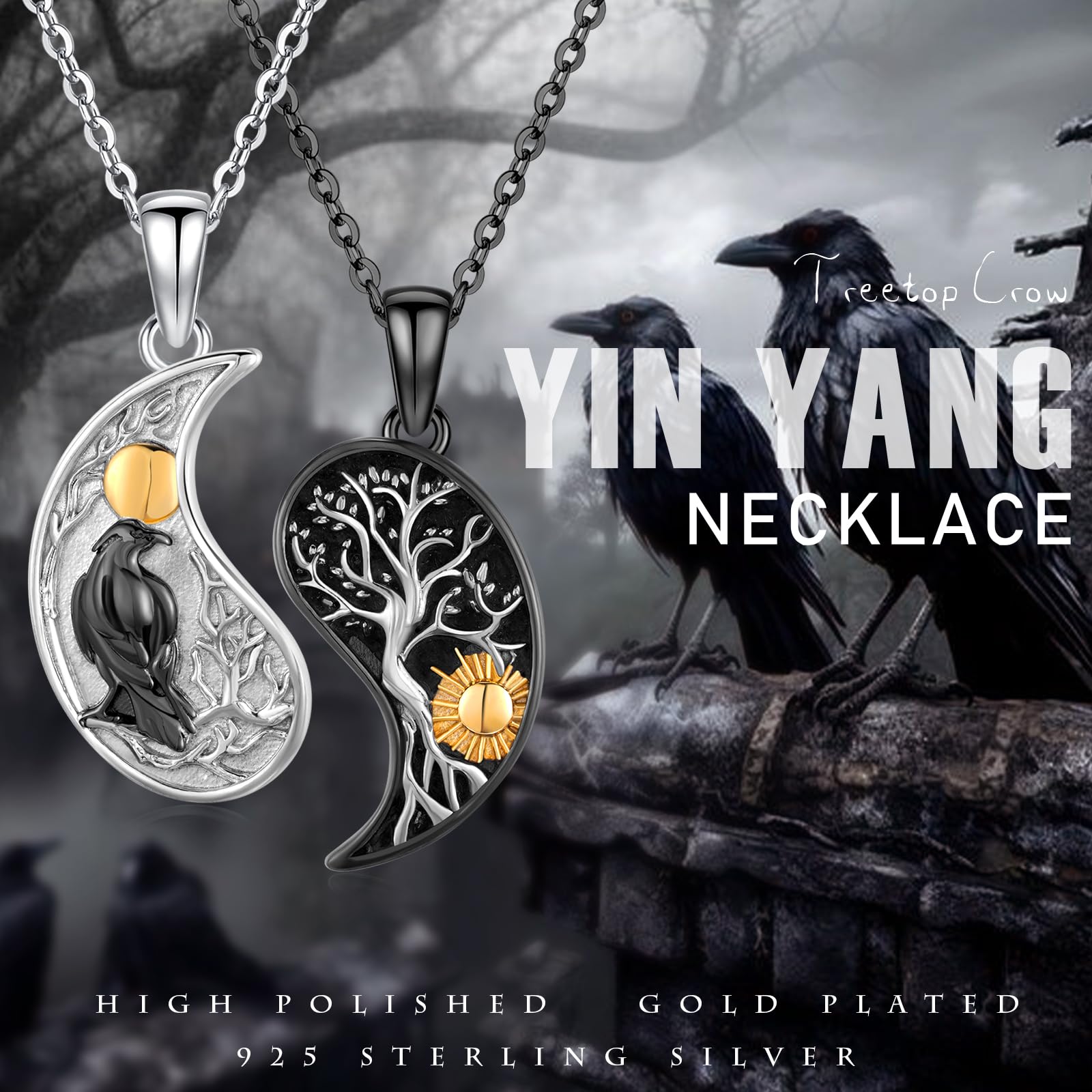 OHAYOO Yin Yang Halskette 925 Sterling Silber Anhänger Kette Partnerketten für Sie und Ihn Schmuck Geschenke für Damen Herren Couple