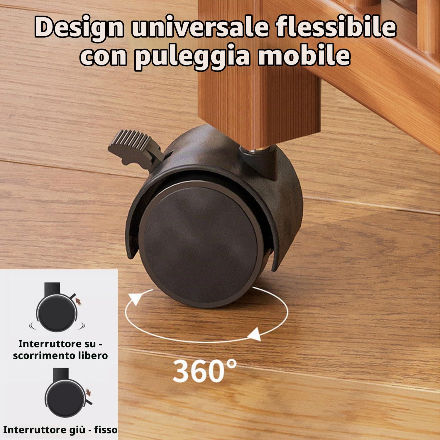 Carrello da portata con ruote, carrello da cucina in legno, 3 ripiani, carrello mobile multiuso per cucina, bagno, corridoio e balcone, carrello salvaspazio