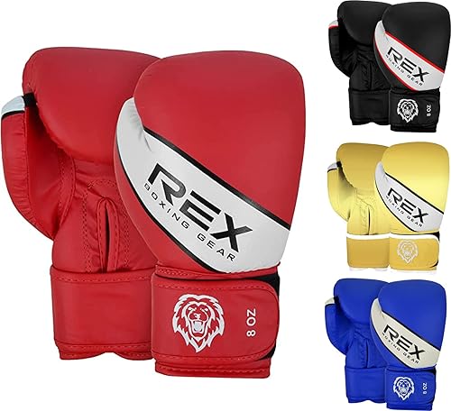 Rex Boxing Gloves for Kids & Adult- Premium Quality PU Leather Training Gloves for Enhanced Performance and Protection with Ventilated Palm