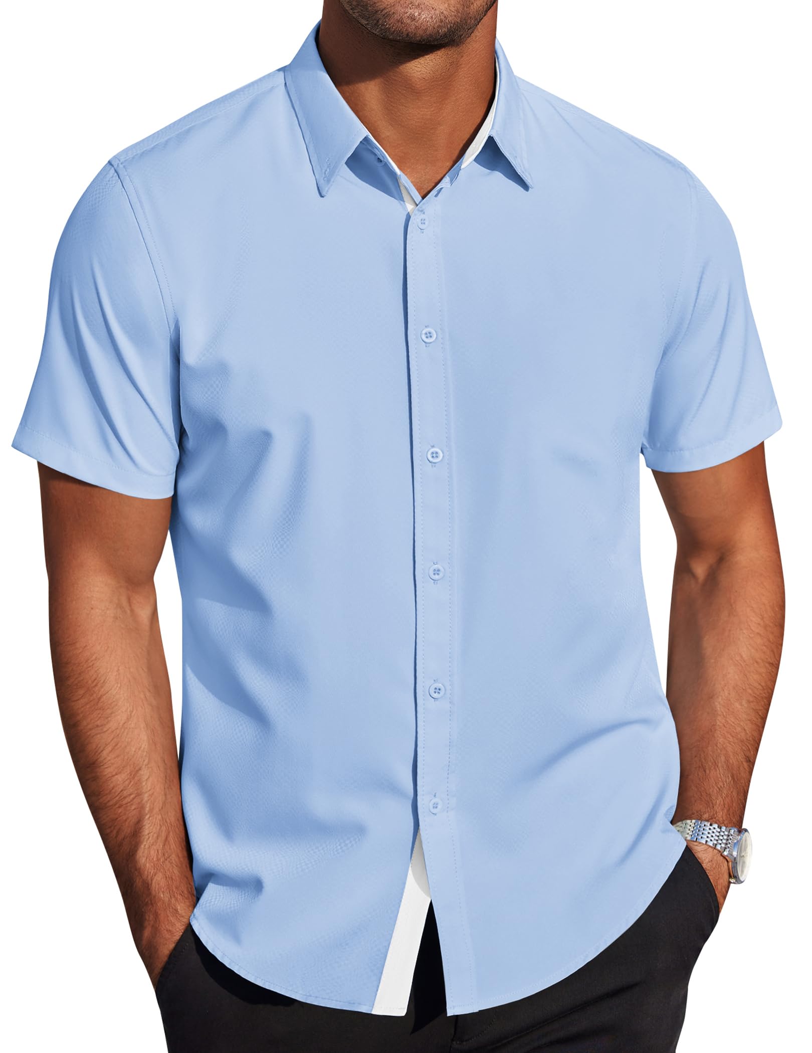 COOFANDY Herren Hemd Kurzarm Regular Fit Freizeithemd Bügelleichte Businesshemd Sommer Strand Hemden Leichte Button Down Hemd