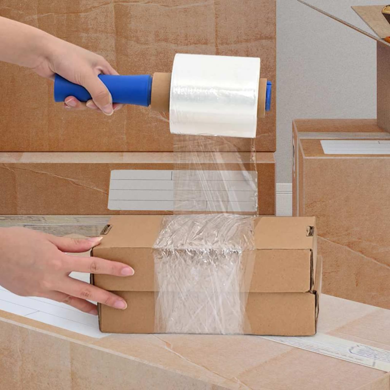 Homgoday Film Estensibile Trasparente con Maniglia 10cm x 150m x 23¦Ìm PE Confezione da 10 Rotoli Facile da Usare per Imballaggio