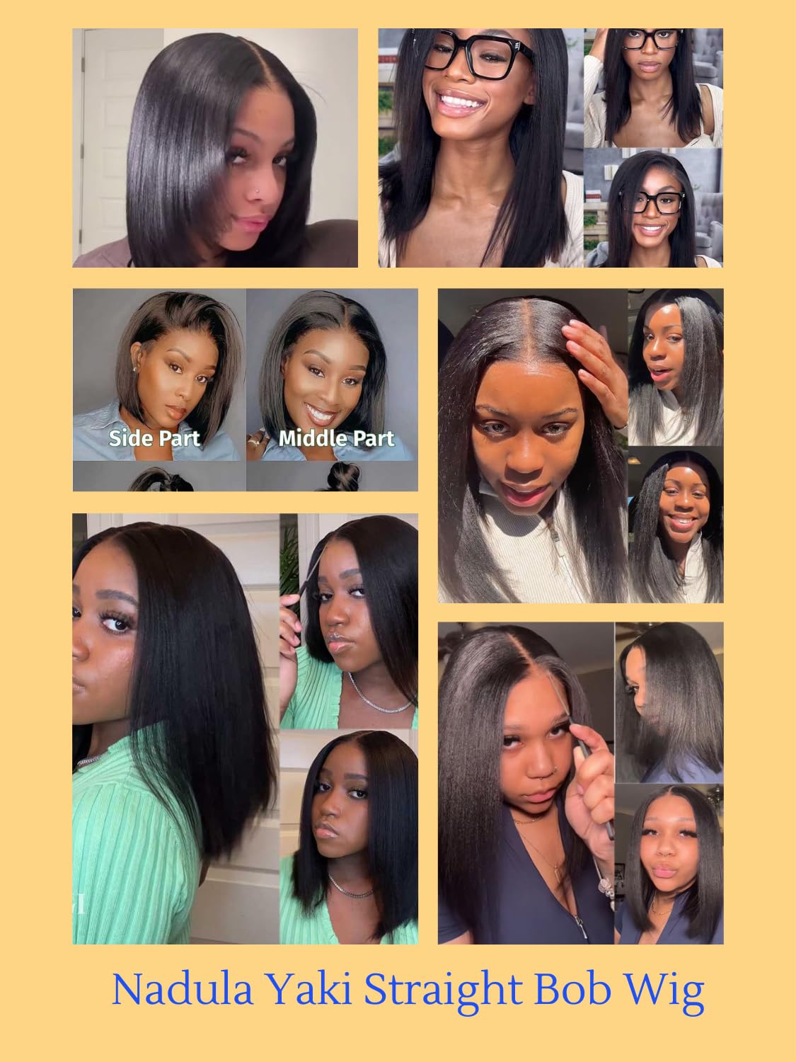 Nadula Yaki Straight Bob Drawstring Wig Human Hair Glueless Pre Cut 7x5 HD Bye Bye Knots Lace Front Wigs Human Hair Pre Plucked Invisible Knots Ready to Go Short Yaki Bob Wigs 150% Density 12inch