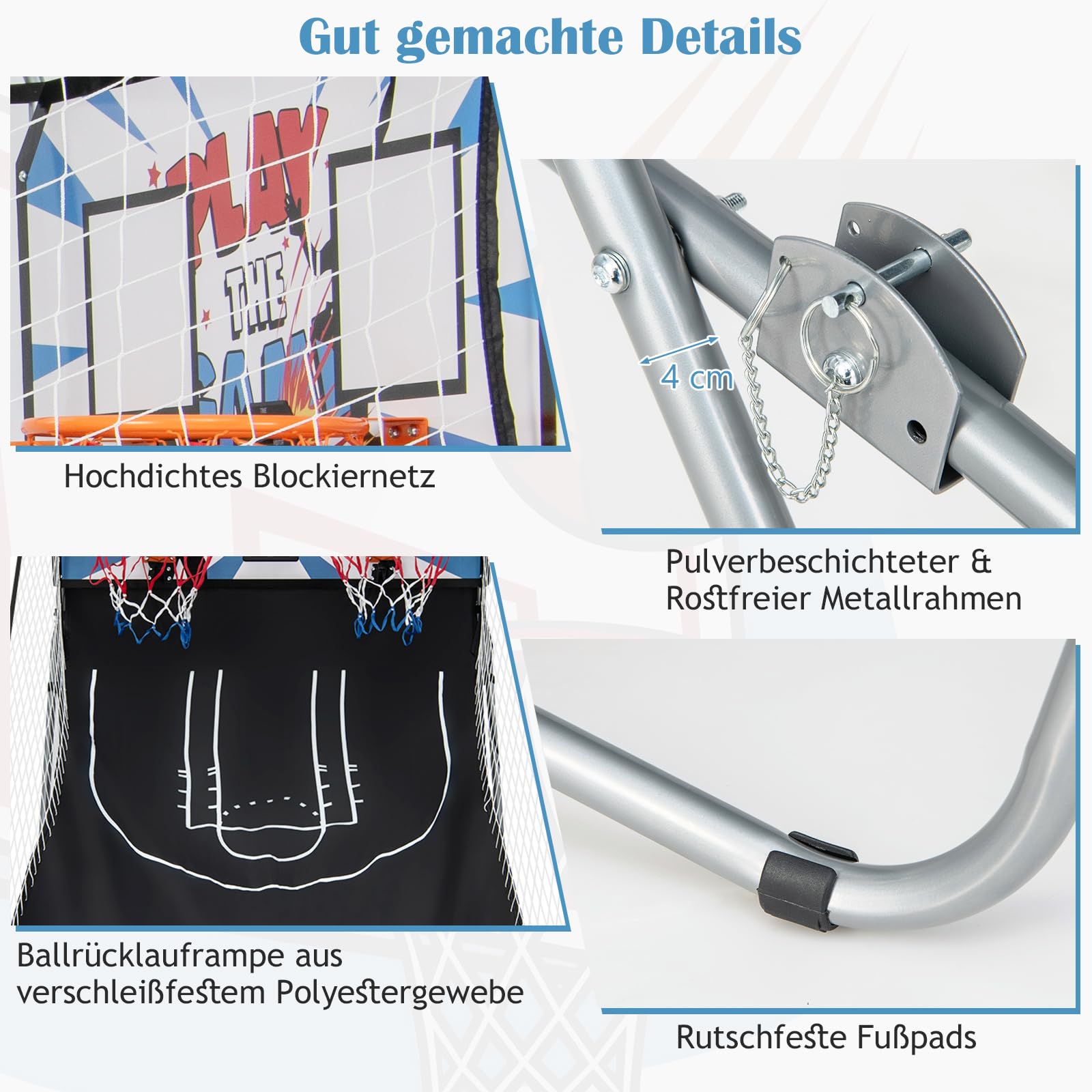 GYMAX Automat Basketballkorb, faltbar Elektronische Basketballspiel mit 8 Spieleinstellungen & elektronischer Anzeigetafel, Schießmaschine inkl. 4 Bällen & 2 Fangkörben (Schwarz)