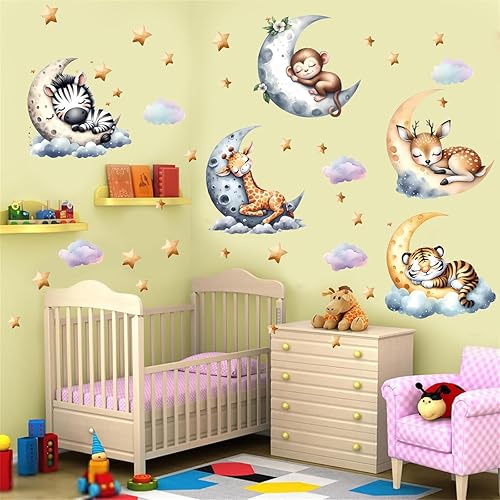 Miniatura 2 de Calcomanías de pared de animales de la selva para guardería, calcomanías extraíbles de animales de safari para habitación de bebé, dormitorio de