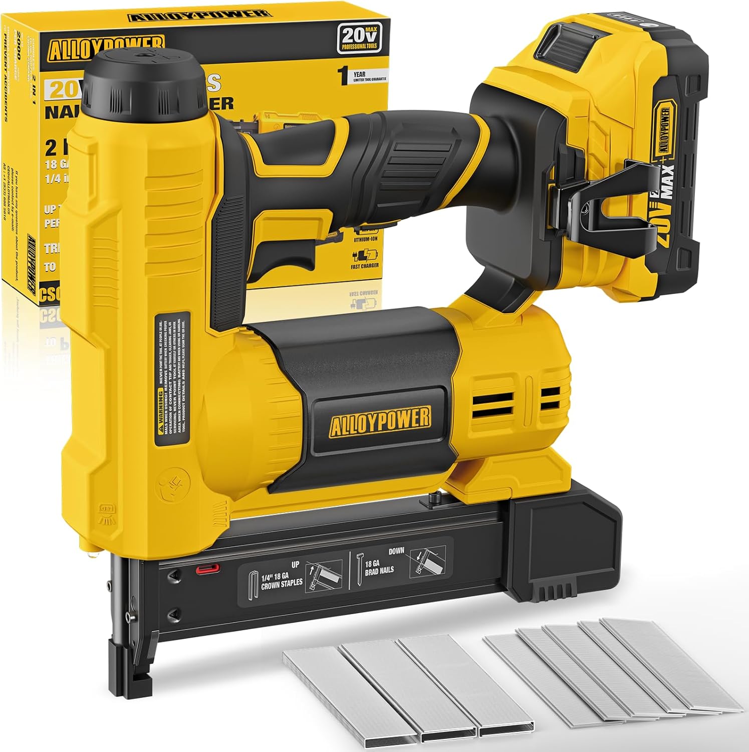 ALLOYPOWER 2 in 1 Cordless Brad Nailer/Electric Stapler with 2.0Ah Battery