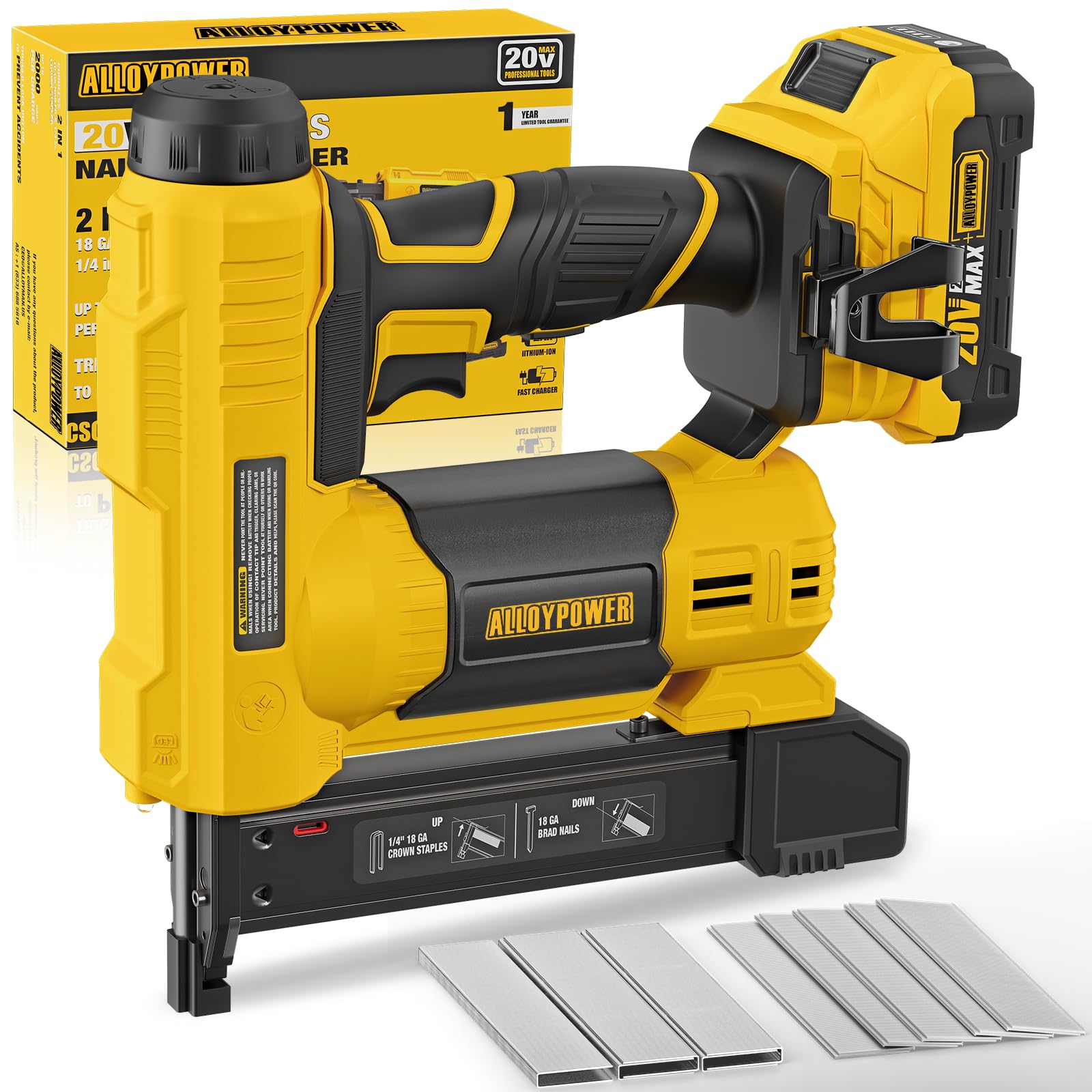 ALLOYPOWER 18 Gauge Nail Gun Battery Powered, 2 in 1 Cordless Brad