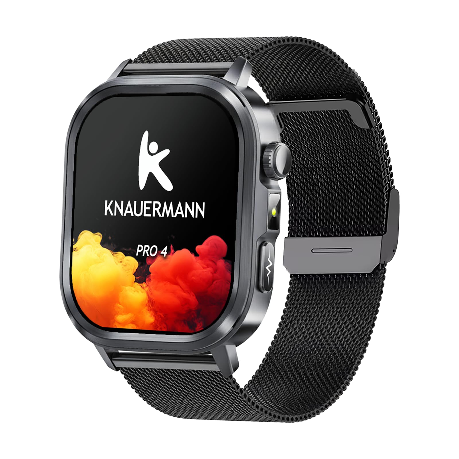 Knauermann Pro 4 (2026) Carré Noir - Montre de santé ECG avec Mesure de la Pression artérielle, du pouls et de l'oxygène dans Le Sang, Fonction téléphone, Analyse du Sommeil, IP67, 46 mm - Bracelet