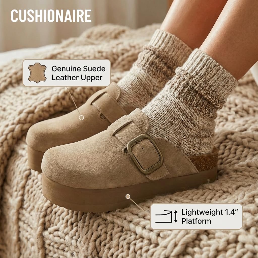 CUSHIONAIRE Women's Granola *Previous Buckle Issue Fixed* Genuine Suede Cork Footbed Platform Clog, +Comfort, Wide Widths Available - Image 4