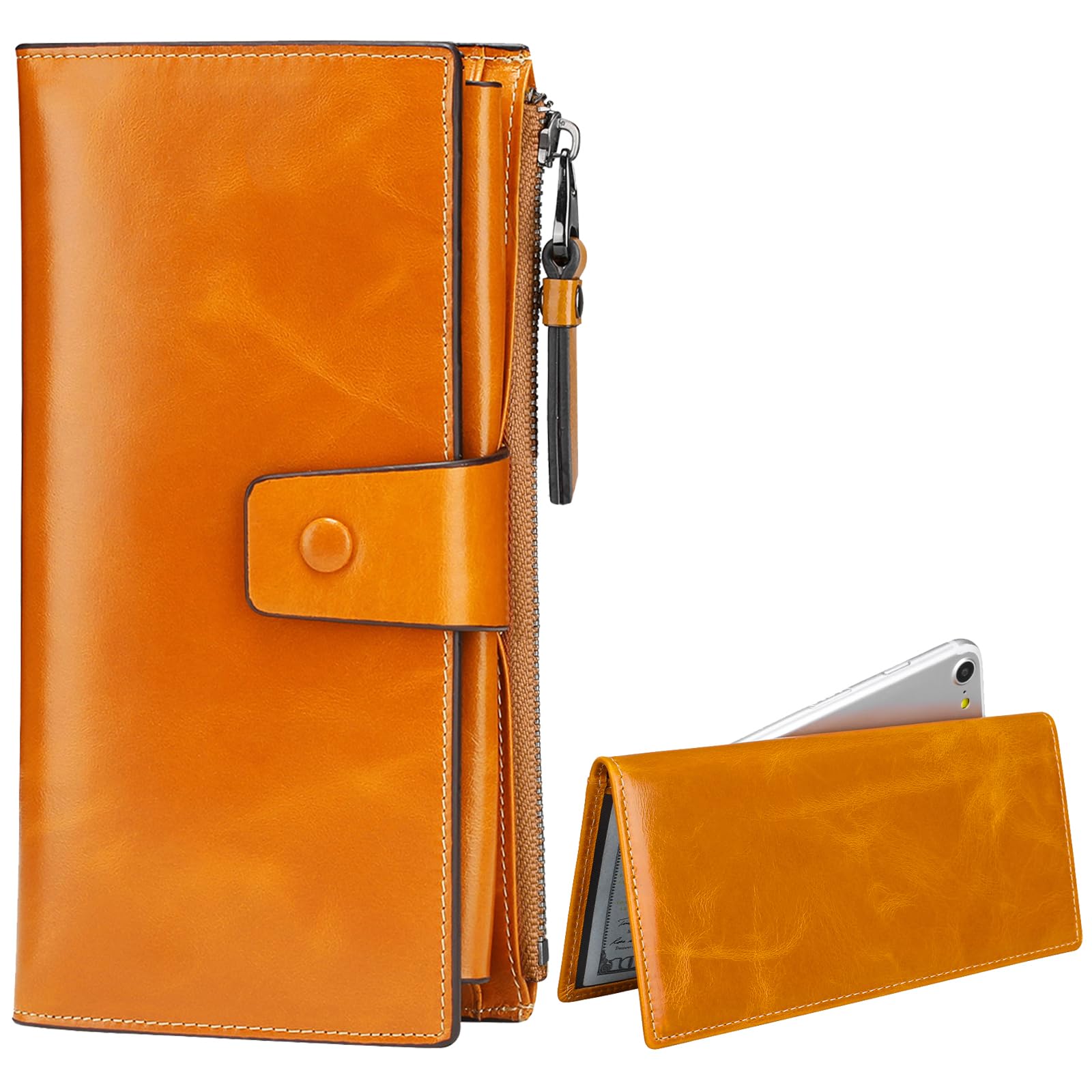 Itslife Women's Wallet Leather RFID Blocking Large Capacity Genuine Clutch Checkbook Wallet Card holder (oilbrown)