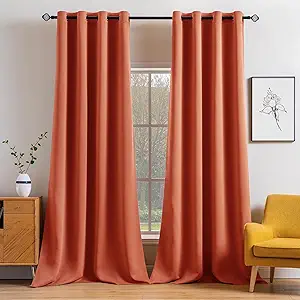 MIULEE Room Darkening Curtains Thermal Insulated Rust Terracotta Drapes Window Treatment Grommet Top Light Blocking Blackout Curtain for Fall Living Room/Bedroom 2 Panels 52 x 96 inch Burnt Orange