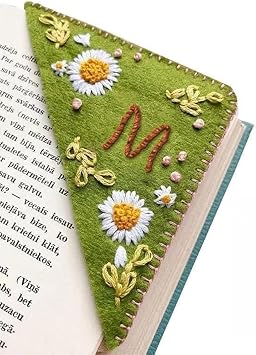 Personalized Hand Embroidered Corner Bookmark,Felt Triangle Page Stitched Handmade Bookmark,Unique Cute Flower Letter Embroidery Bookmarks Accessories for Book Lovers Letter M Summer