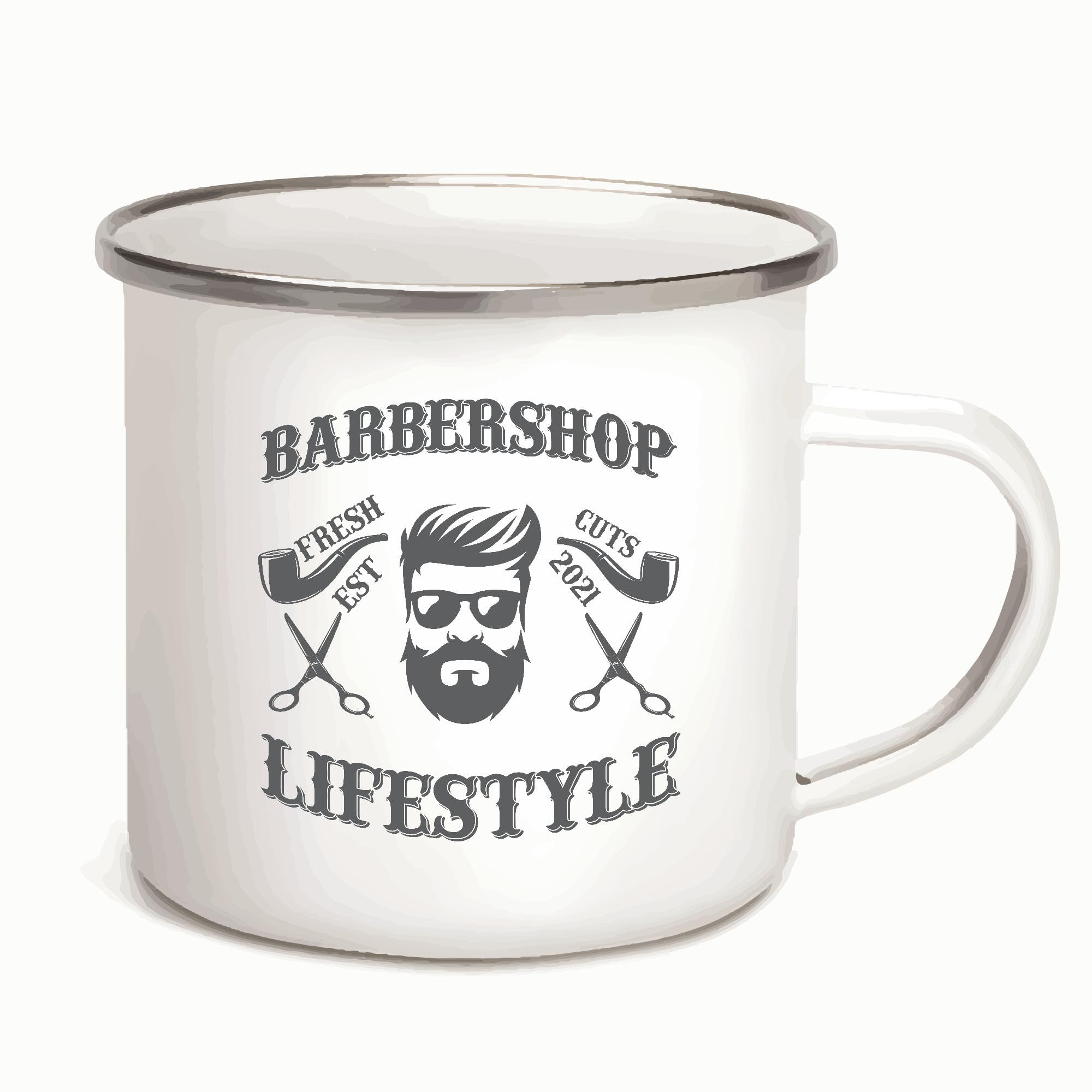 Creative Gift with Barber Design Barbershop Perfect Present Idea for Fresh Barber Clients 12oz Enamel Silver Mug