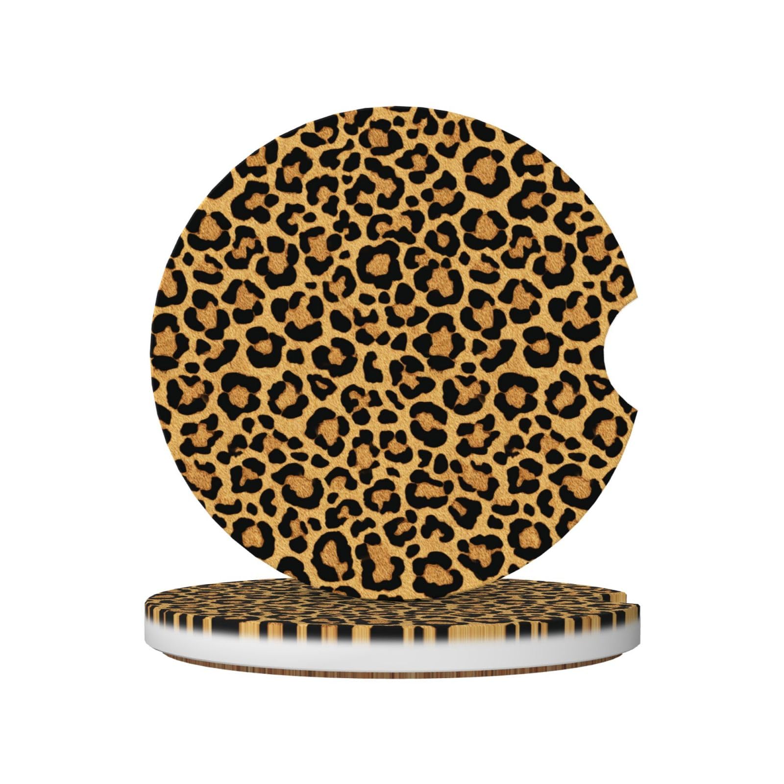 Leopard Print Pattern Golden Brown Ceramic Coasters,2pcs