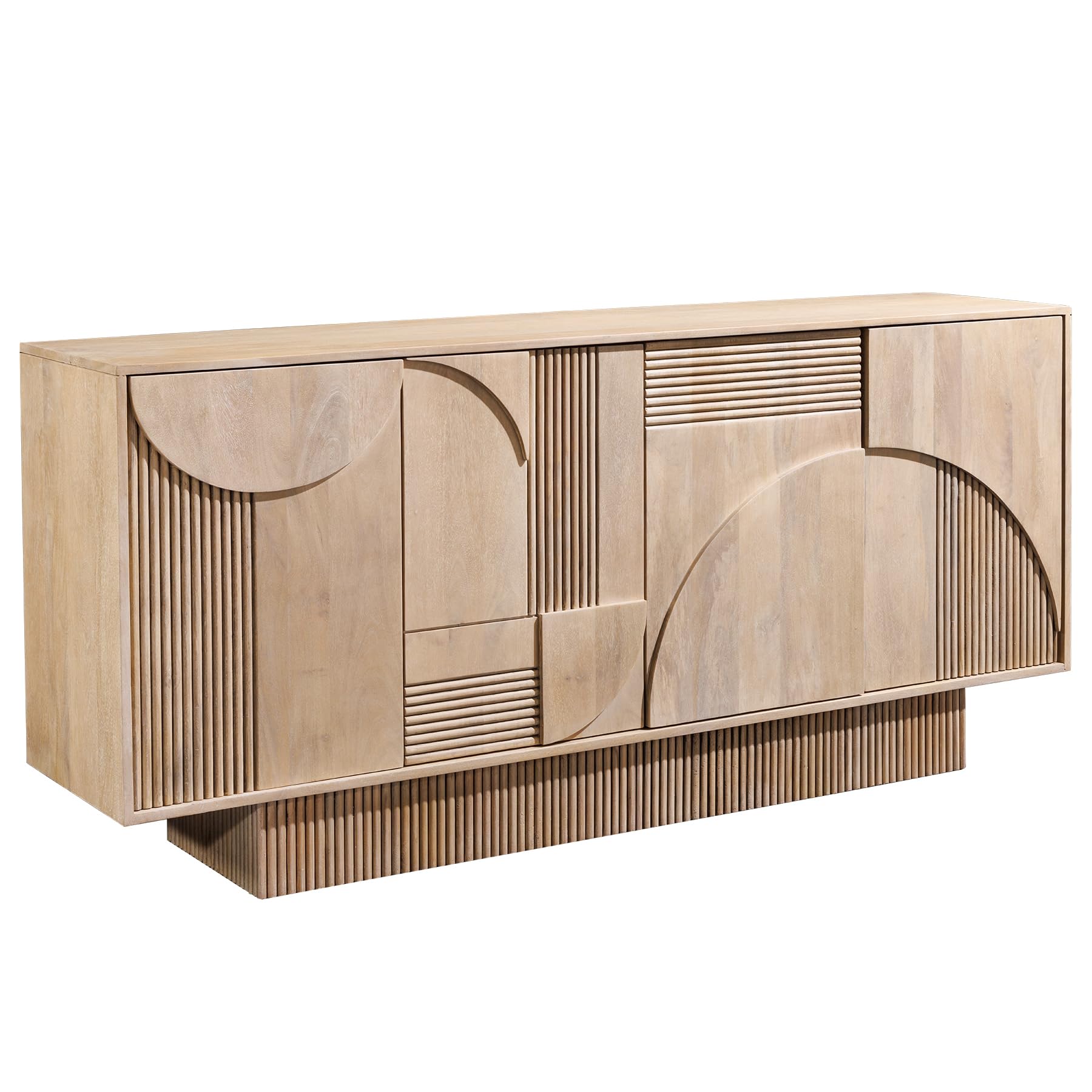 Riess Ambiente Design Sideboard Art Deco 170 cm – Mangoholz massiv, weiß gekälkt, 3D-Front