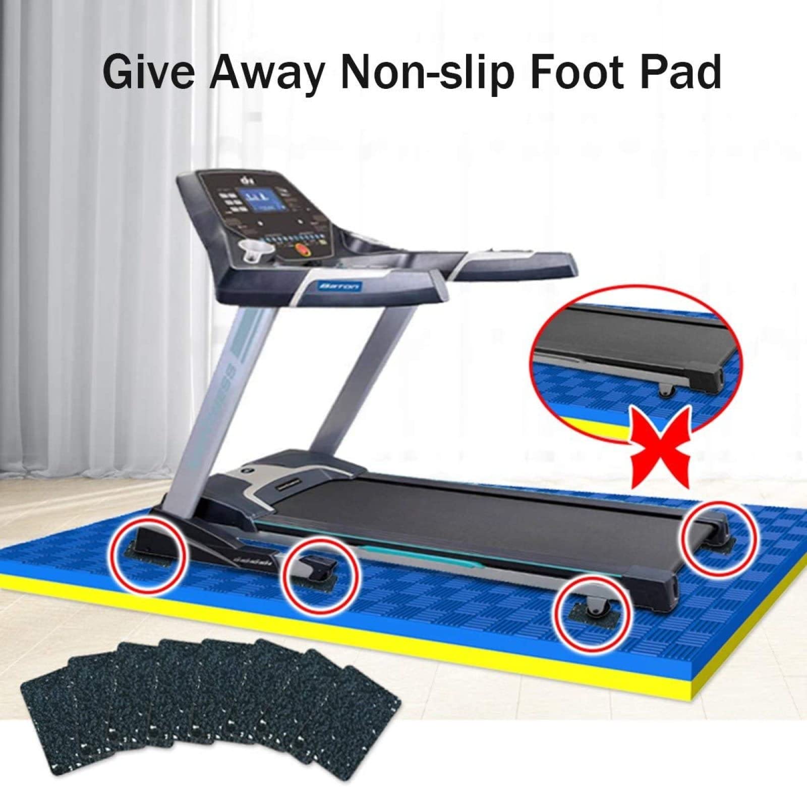 Tappetino per Tapis roulant，tappeti per Palestra in casa， Tappeto Antiscivolo Antivibrazione Protezione del Pavimento （Materiale: Eva）,Black+Yellow-160×80×2.5cm