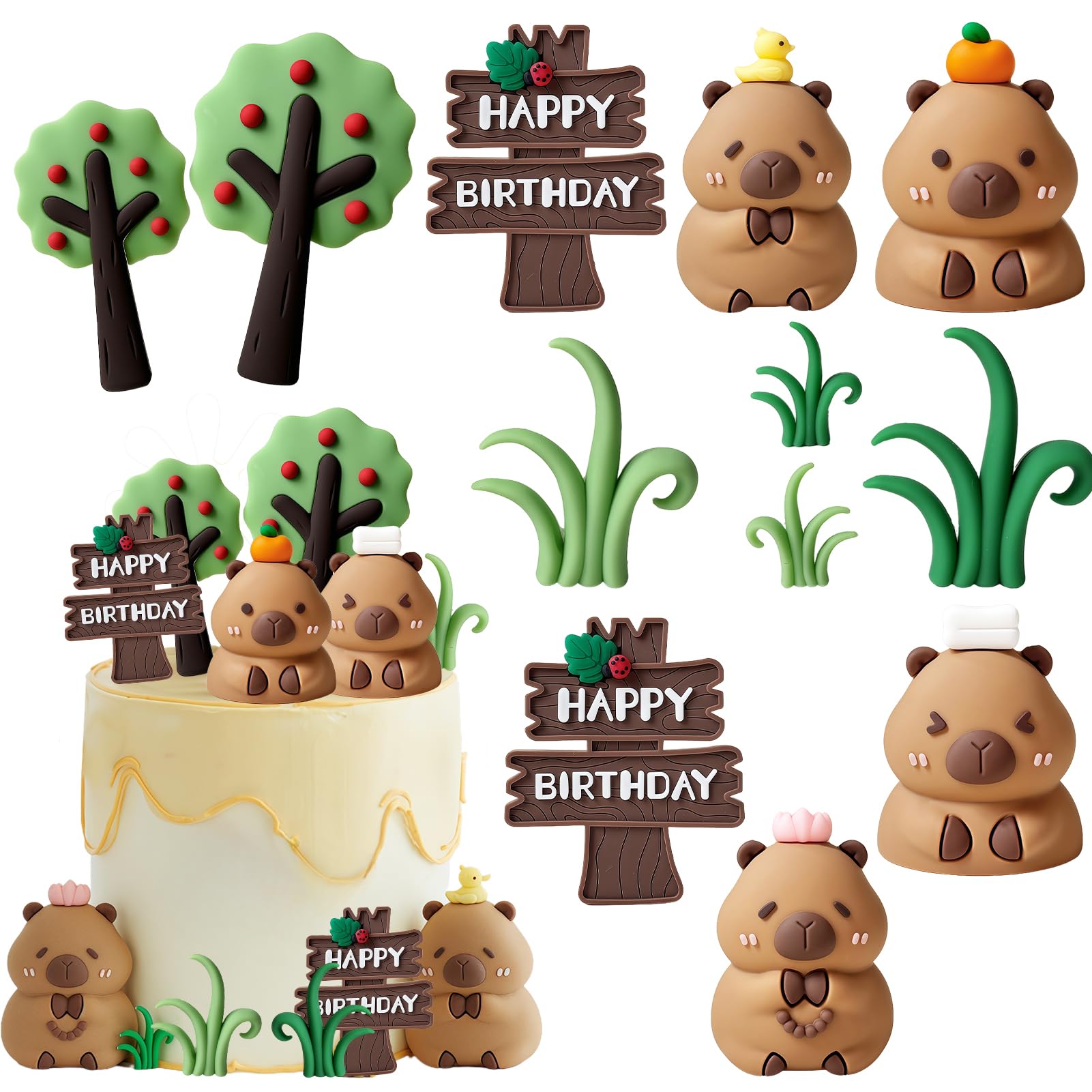 Capybara Cake Decoration 12PCS Animals Birthday Cake Topper