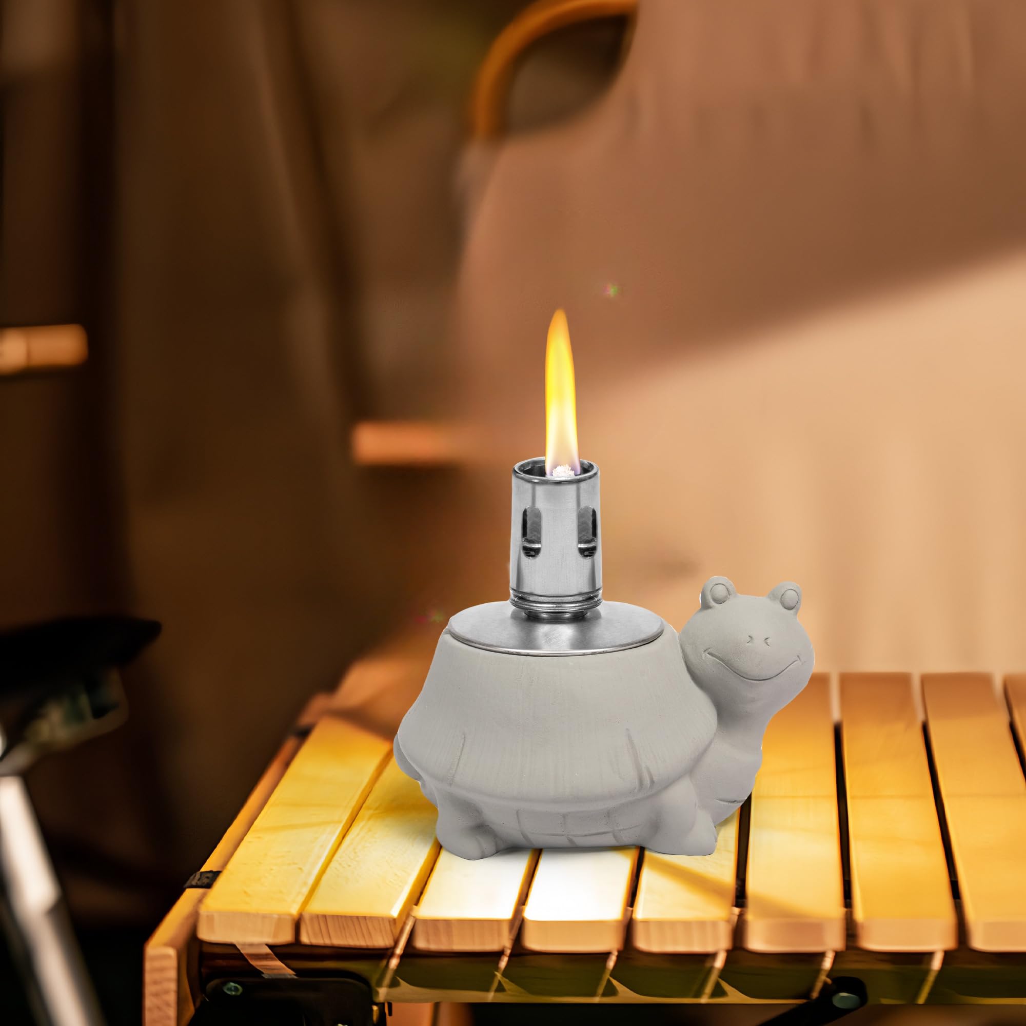 DD DEFINED DECO 20 Oz Tabletop Torch, Fiberglass Wick with Cement Turtle Body, Fuel Flame Light, Outdoor Torch for Camping, Patio Parties, or Indoor
