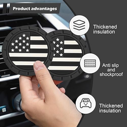 Miniatura 6 de Paquete de 4 posavasos para automóvil, 2.75 pulgadas, bandera estadounidense, con inserción de la bandera de Estados Unidos, antideslizante, a