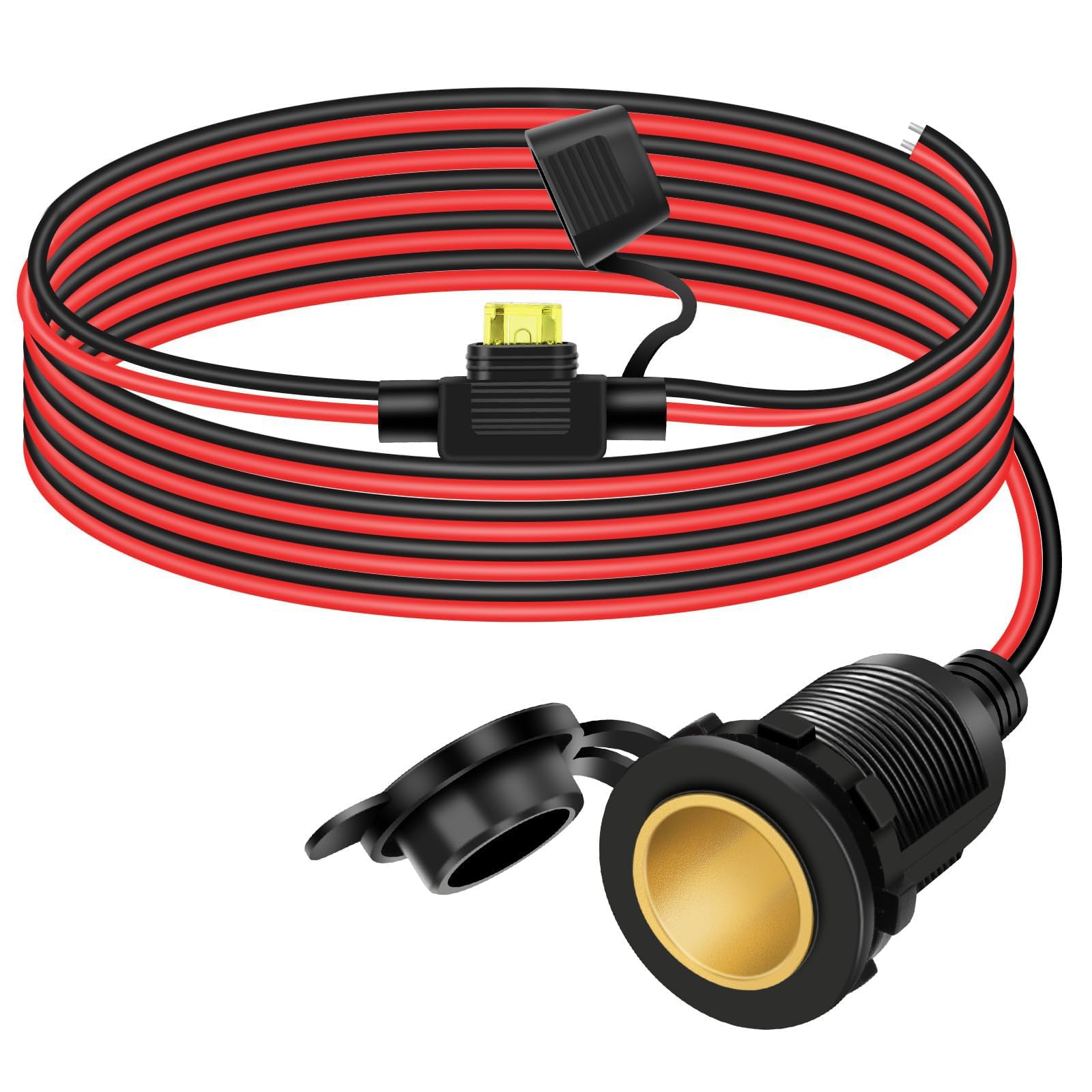 24V 12V Cigarette Lighter Socket, 6.6FT 13AWG Female Cigarette Lighter Plug Extension Cord with 3PCS Blade Fuse, Waterproof 12 Volt Power Outlet Socket Replacement for Car Marine Motorcycle RV Truck